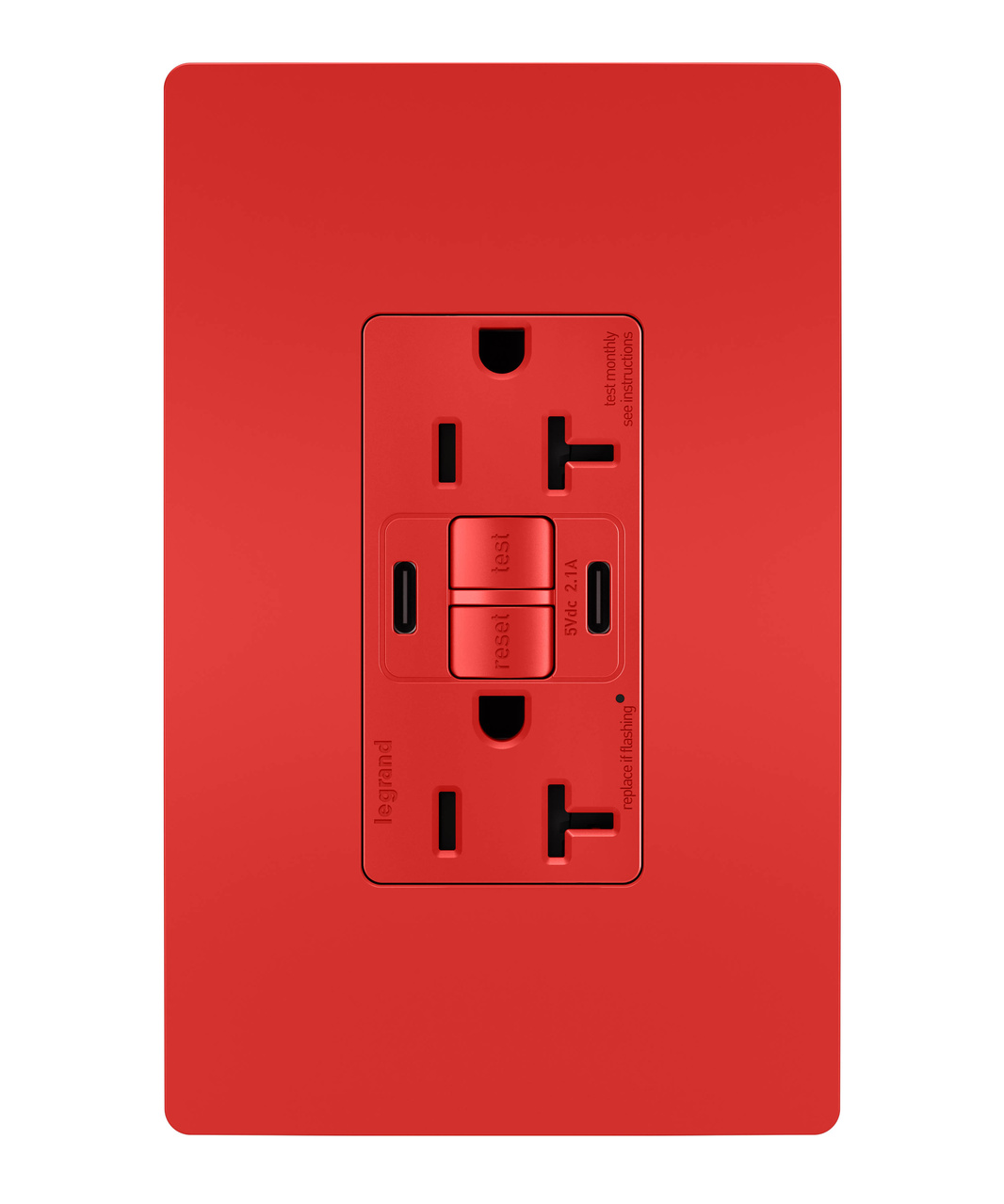 radiant Collection 20 amp GFCI USB Type C/C Outlet in Red