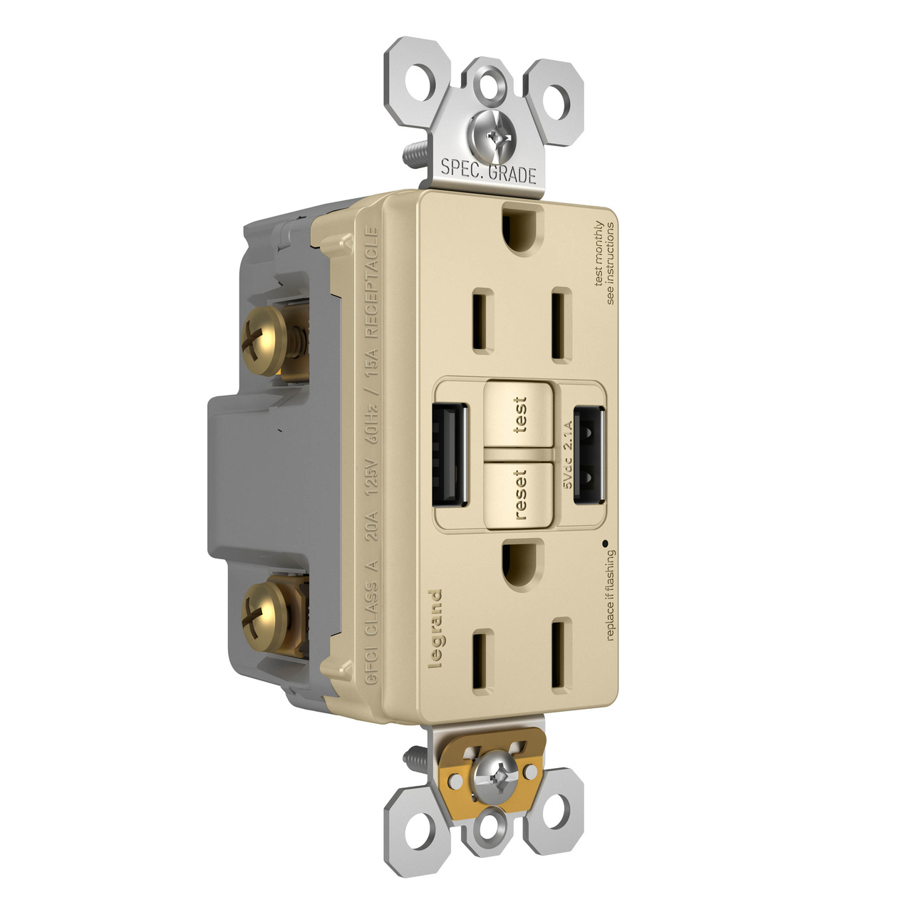 radiant Collection GFCI USB Outlet in Ivory