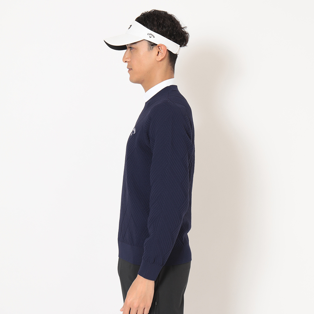 リンクス編みクルーネック長袖ニット (MENS)