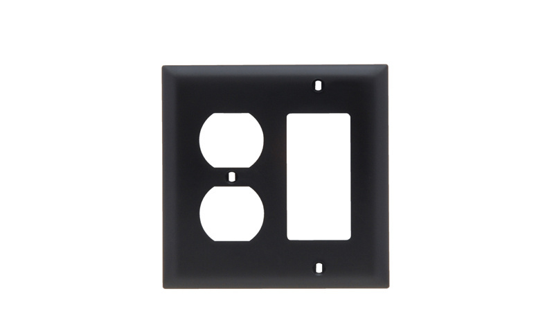 Combination Openings, 1 Duplex Receptacle and 1 Decorator, Two Gang, Black