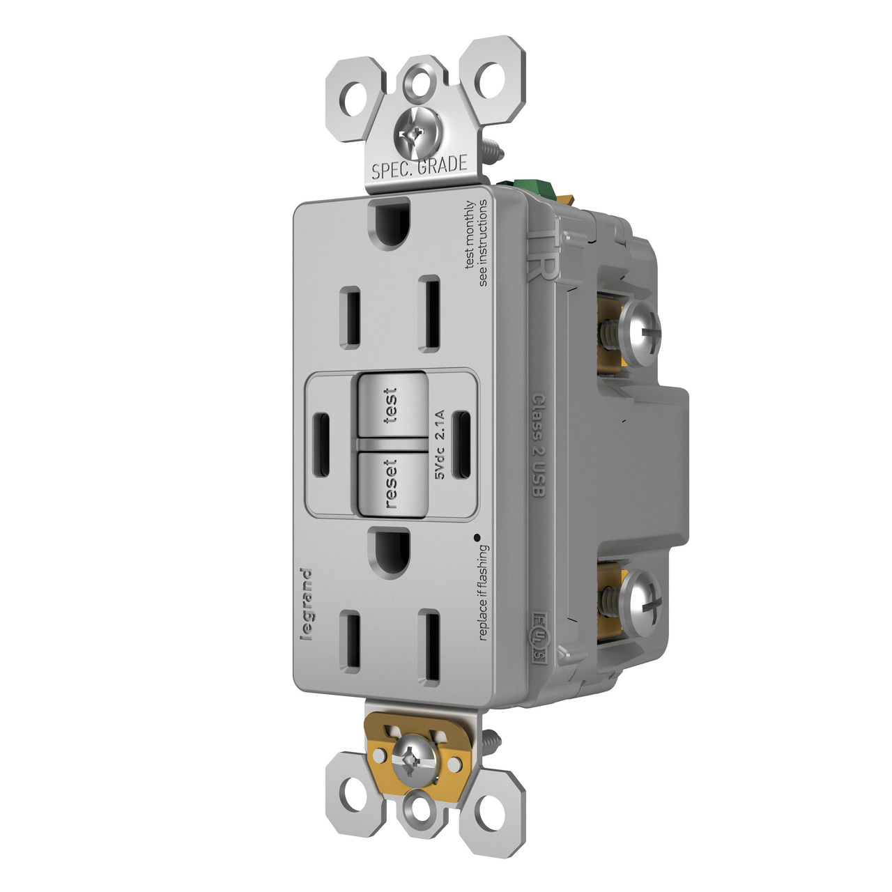 radiant Collection GFCI USB Type C/C Outlet in Gray