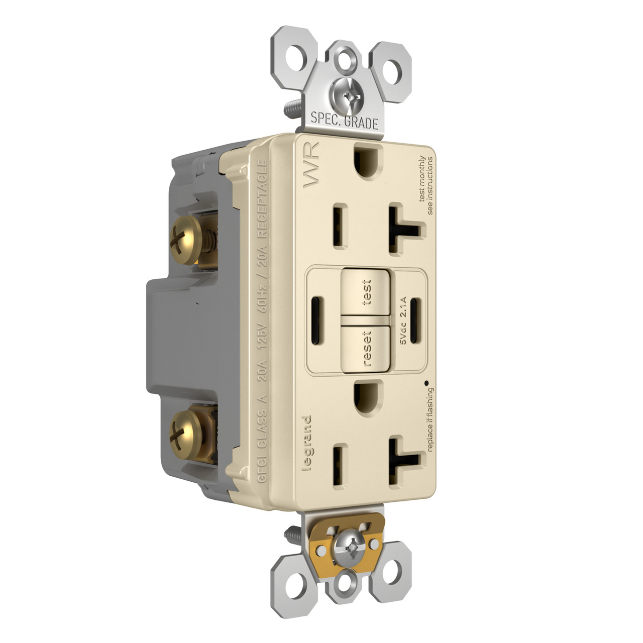 radiant® 20A Tamper-Resisant Outdoor Self-Test GFCI USB Type-C/C Outlet