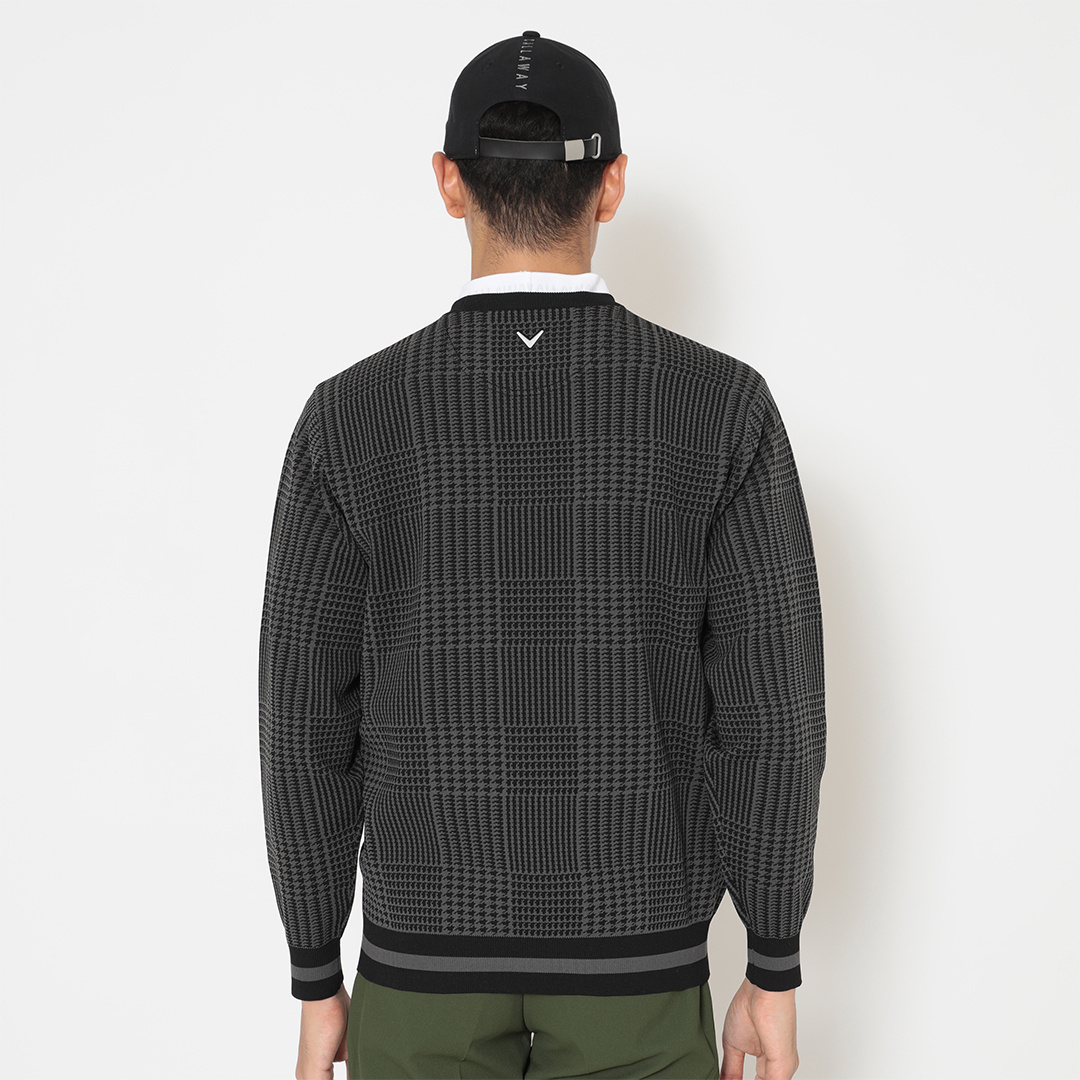 ポリエステルジャガードチェック柄ニット (MENS)