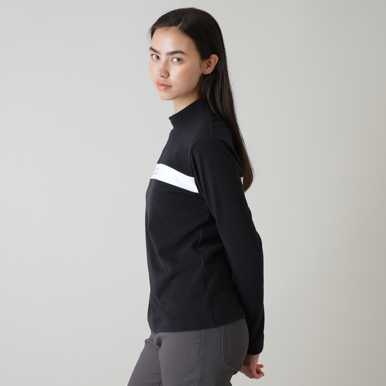 長袖チェストストライプモックネック(WOMENS)