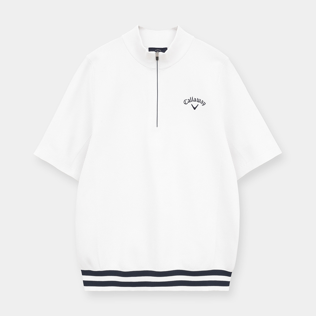 カノコ編みハーフジップ半袖ニット ※4Lサイズあり (MENS)