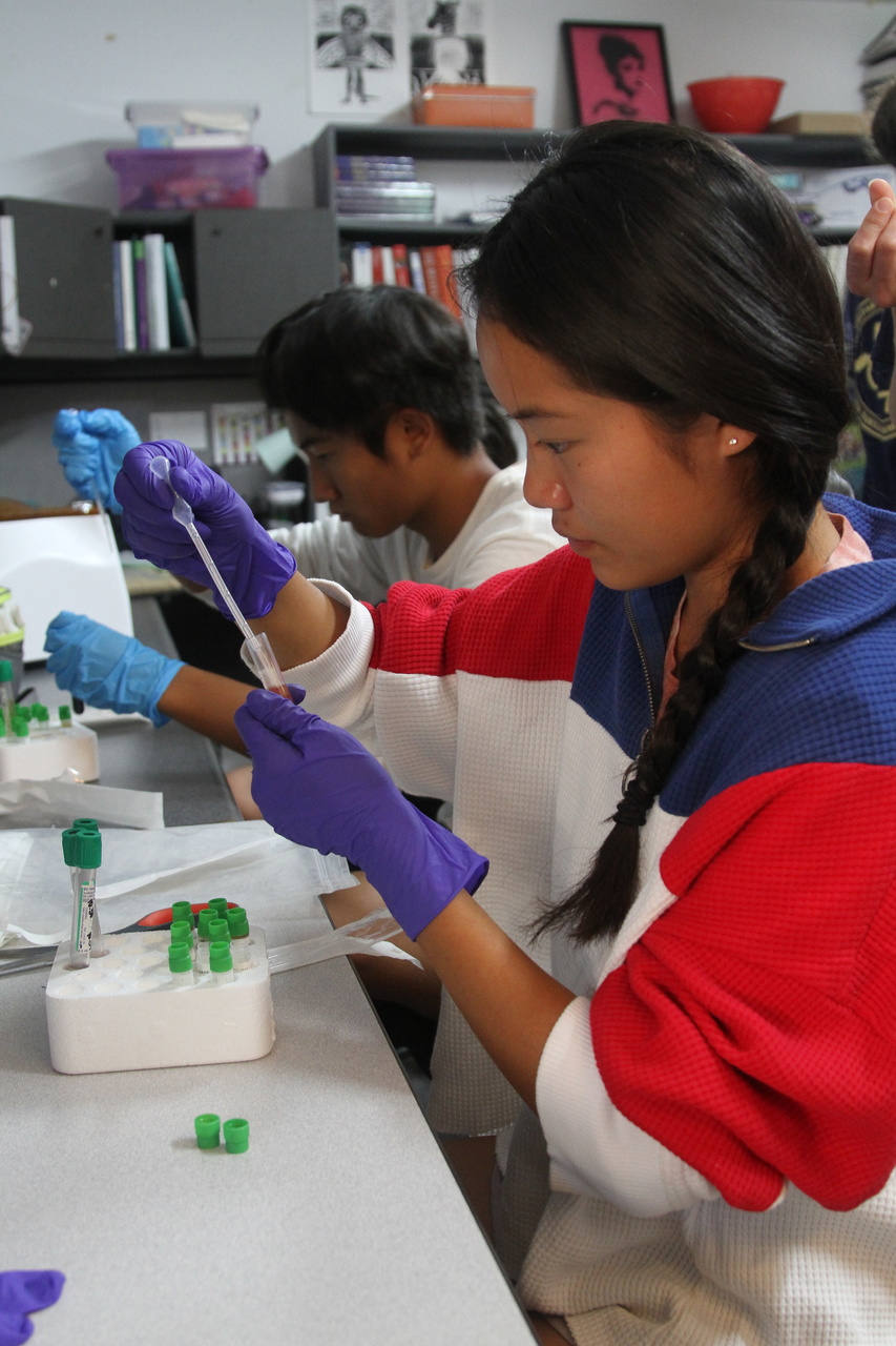Students pipetting