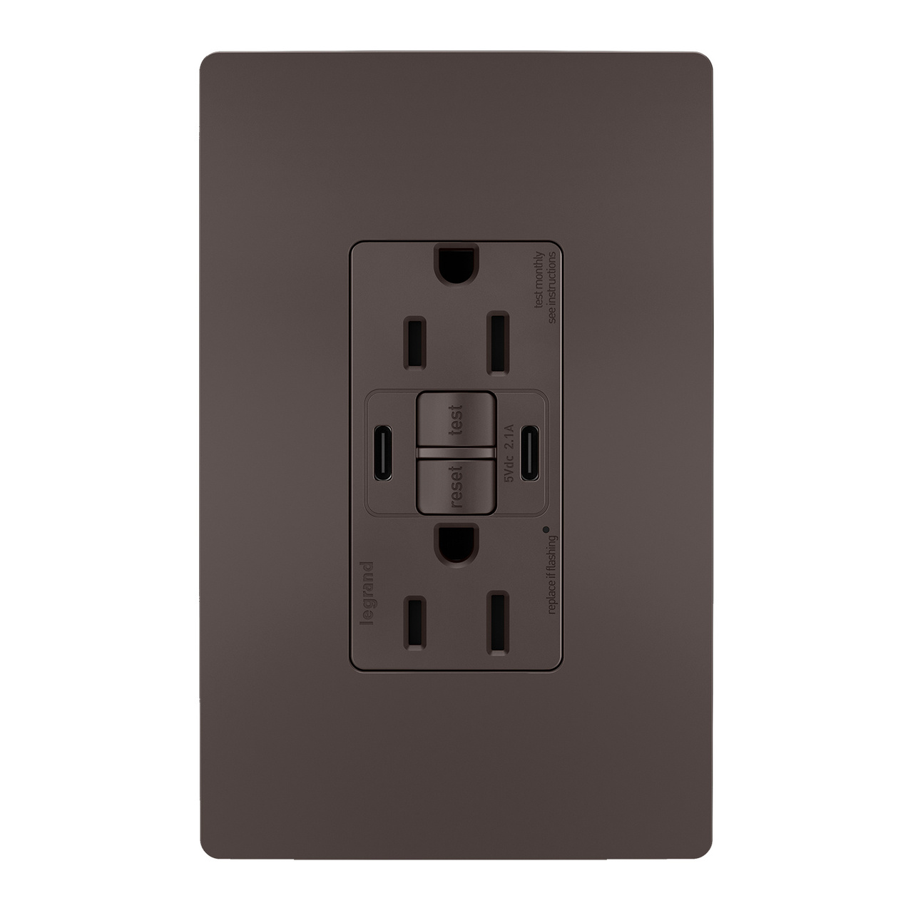 radiant Collection GFCI USB Type C/C outlet in Brown