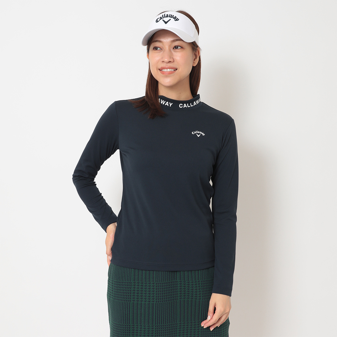 ポリエステルピケ長袖モックネックシャツ (WOMENS)