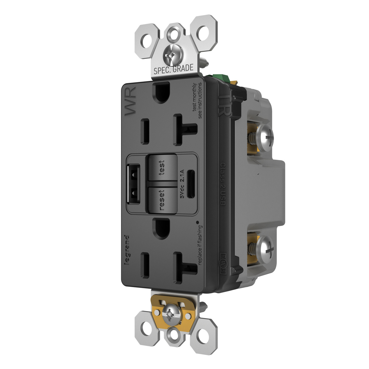 radiant® 20A Tamper-Resisant Outdoor Self-Test GFCI USB Type-A/C Outlet