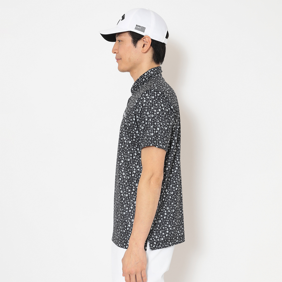 ハニカムメッシュストライプ×小花柄半袖シャツ (MENS)