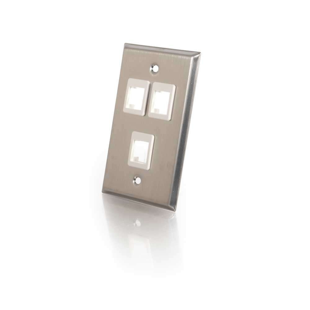 Three Port Keystone Single Gang Wall Plate - Stainless Steel