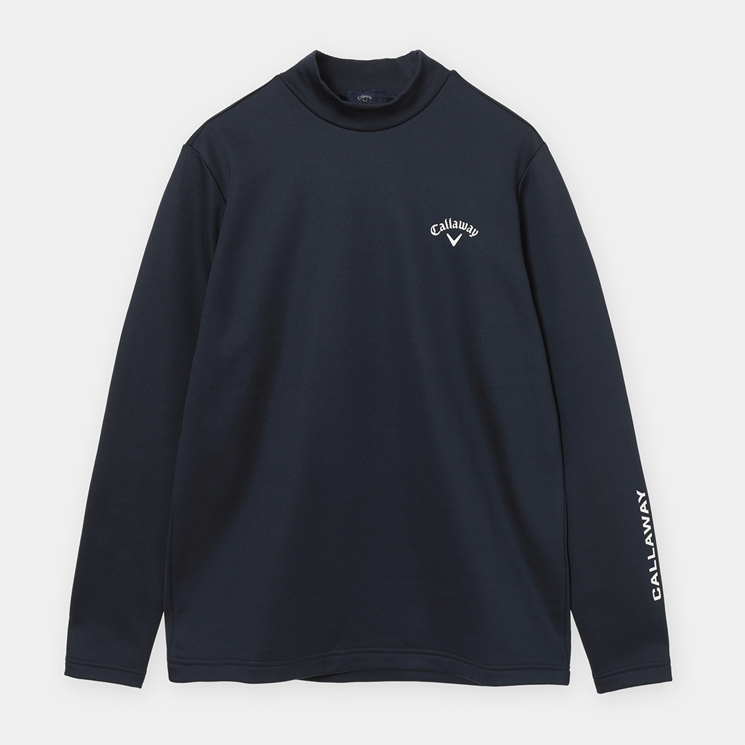 ダブルニット裏起毛モックネック長袖シャツ (MENS)