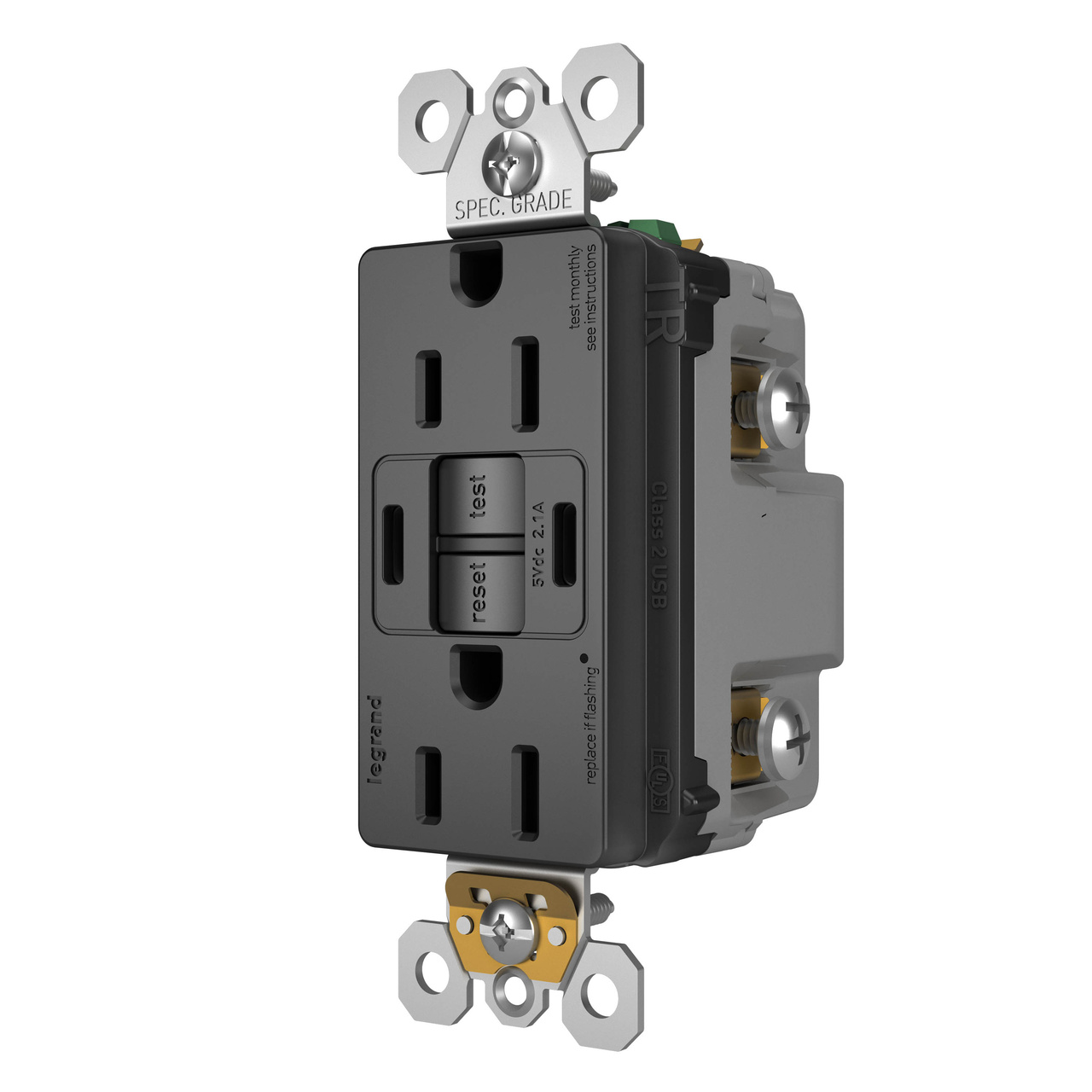 radiant Collection GFCI USB Type C/C Outlet in Black