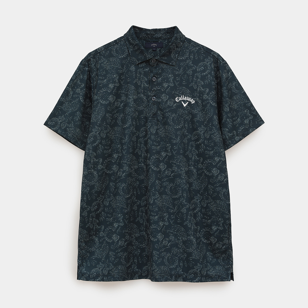 ポリエステルピケ花柄ドット半袖シャツ (MENS)