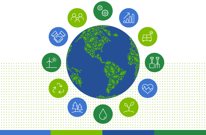 illustration of earth with 12 icons around it