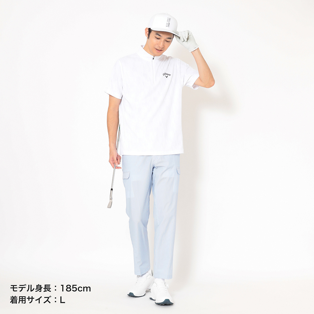 ロゴジャカードハーフジップ半袖モックネック (MENS)