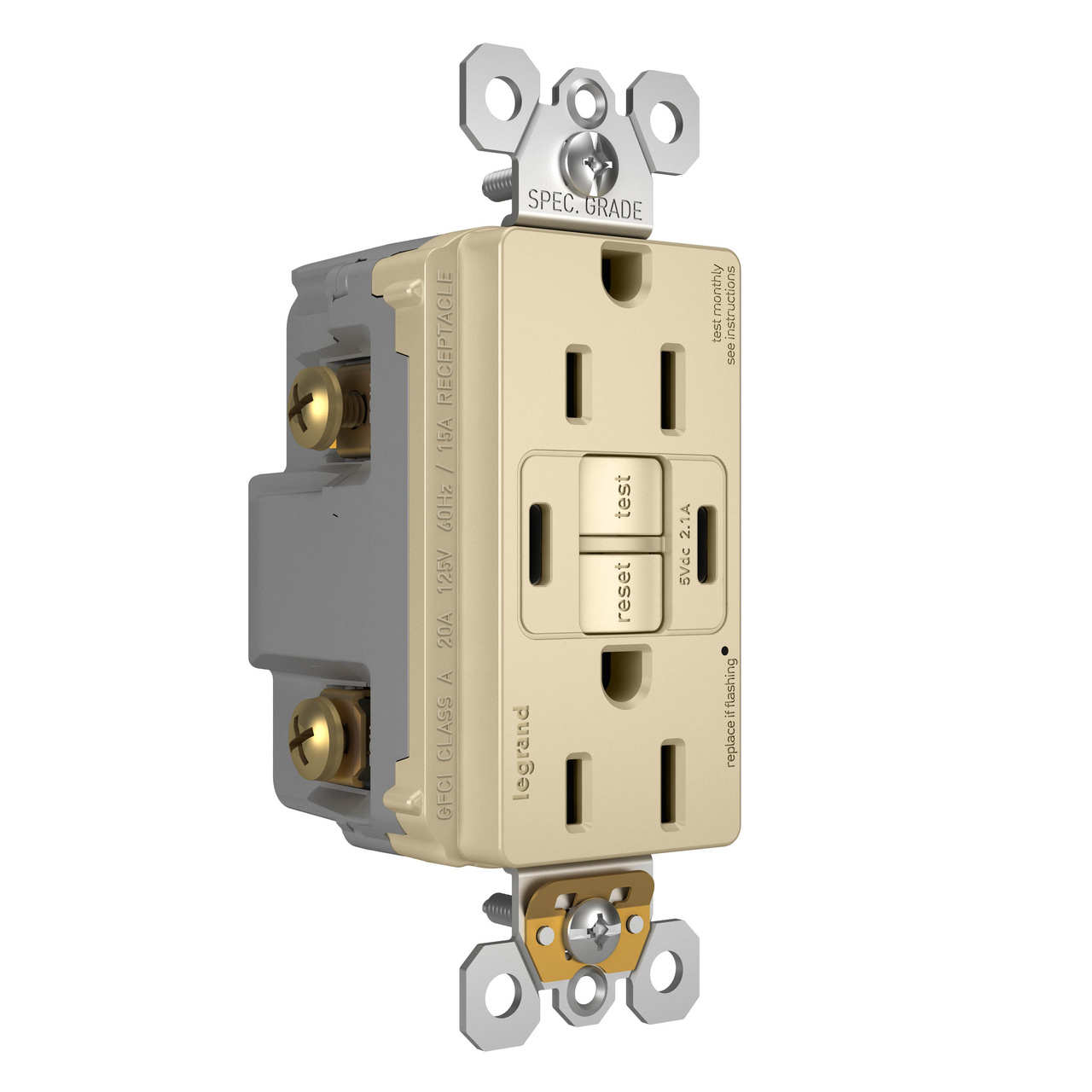 radiant Collection GFCI USB Type C/C Outlet in Ivory