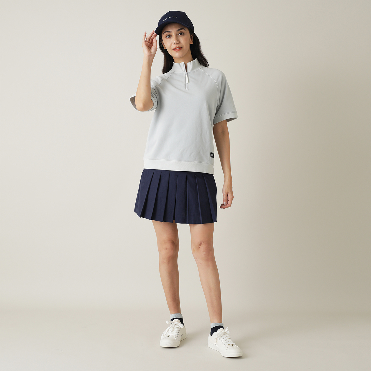 製品染め クオータージップ 半袖スウェット(WOMENS)