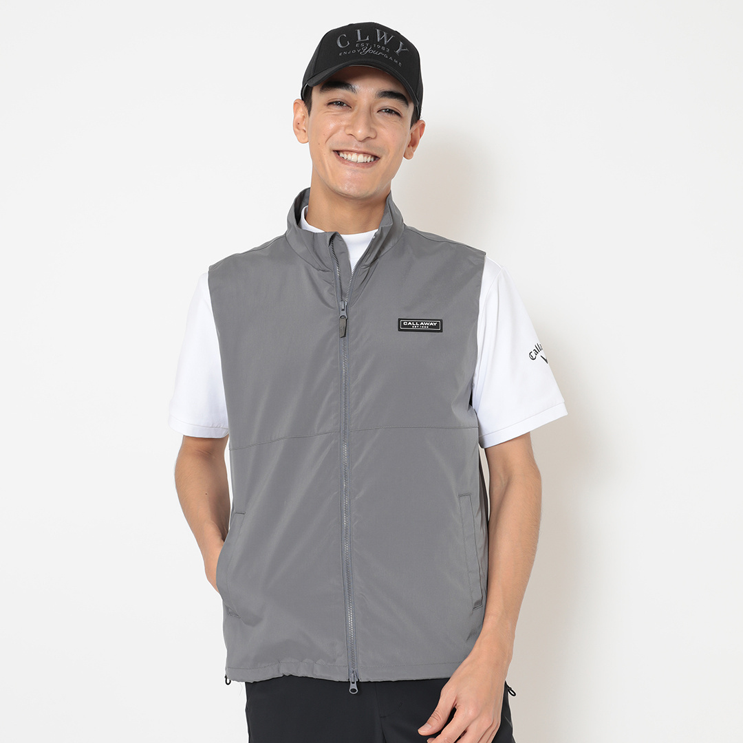 Callaway 撥水性 ベスト ブラック/グレー ストレッチ撥水フルジップベスト (MENS)