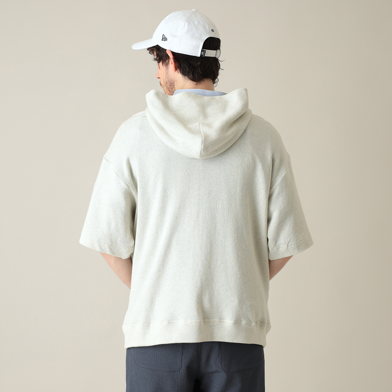 デニムブレンドコットン半袖スウェットフーディー(MENS)