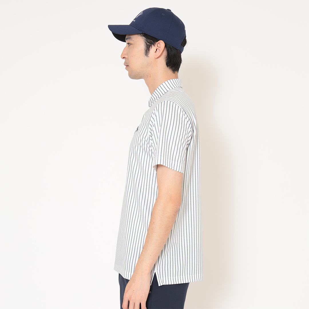ハニカムメッシュストライプ半袖シャツ (MENS)