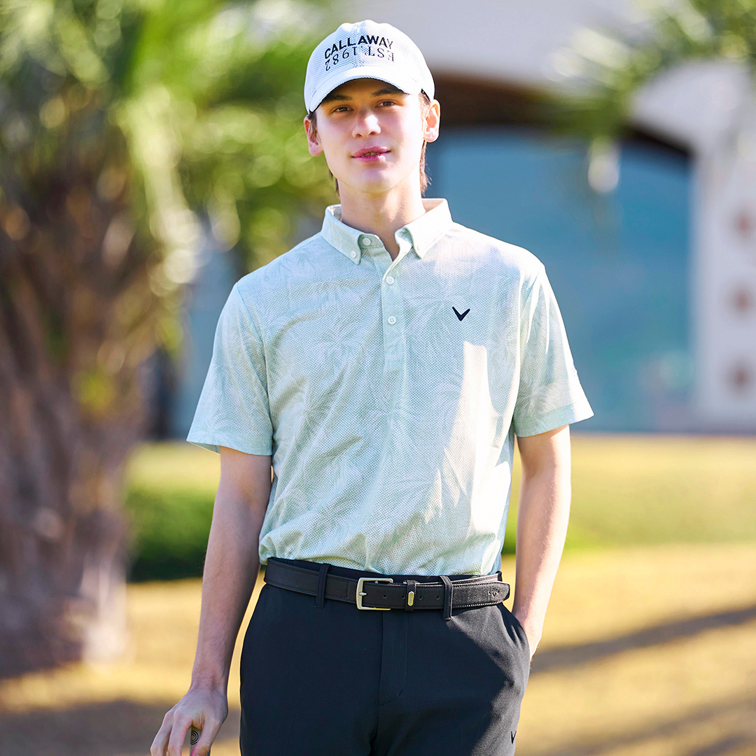 Callaway グレー ゴルフシャツ 取扱店舗限定】かざあなメッシュシャンブレー柄半袖シャツ ※4Lサイズ