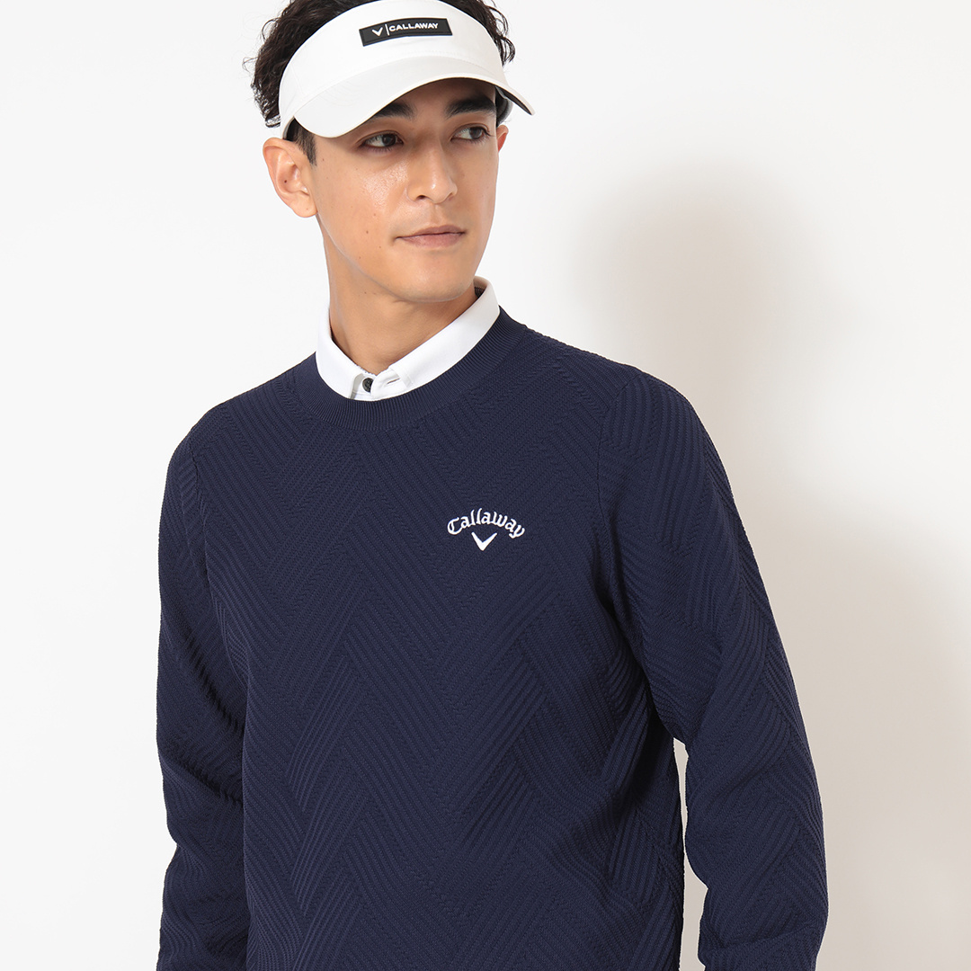Callaway ♡ネイビー クルーネックセーター ⭐️カシミヤ100% 値下げ❗️ リンクス編みクルーネック長袖ニット (MENS)