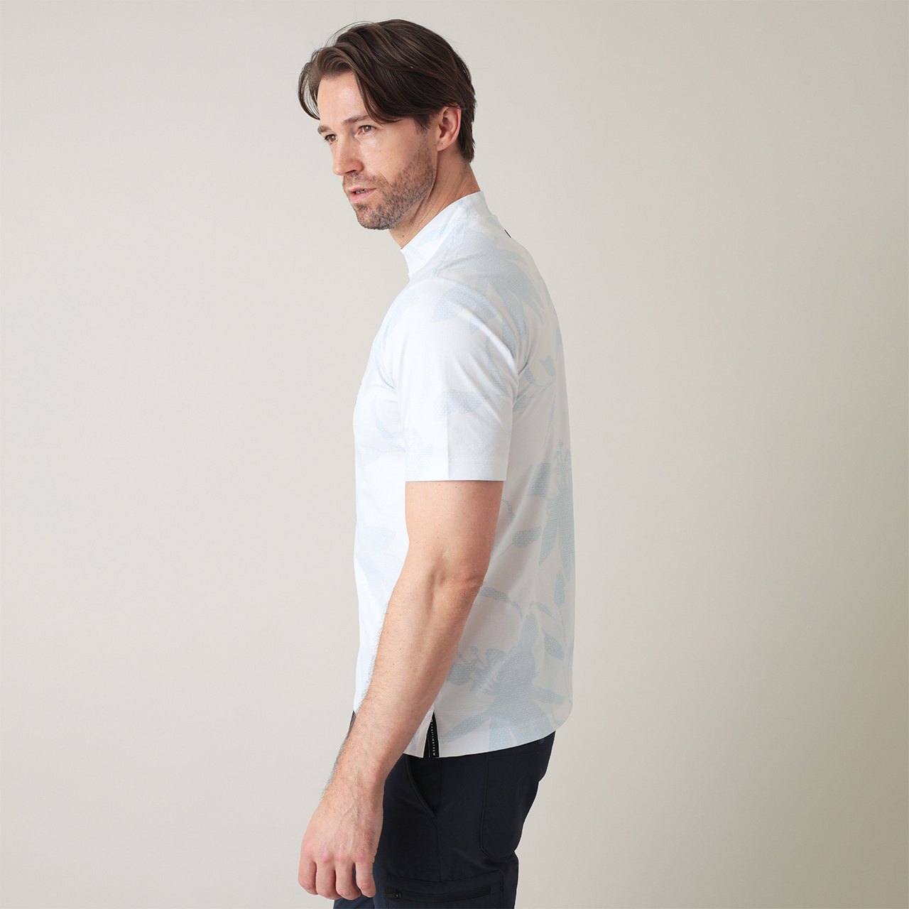 フラワー柄 半袖 モックネック(MENS)