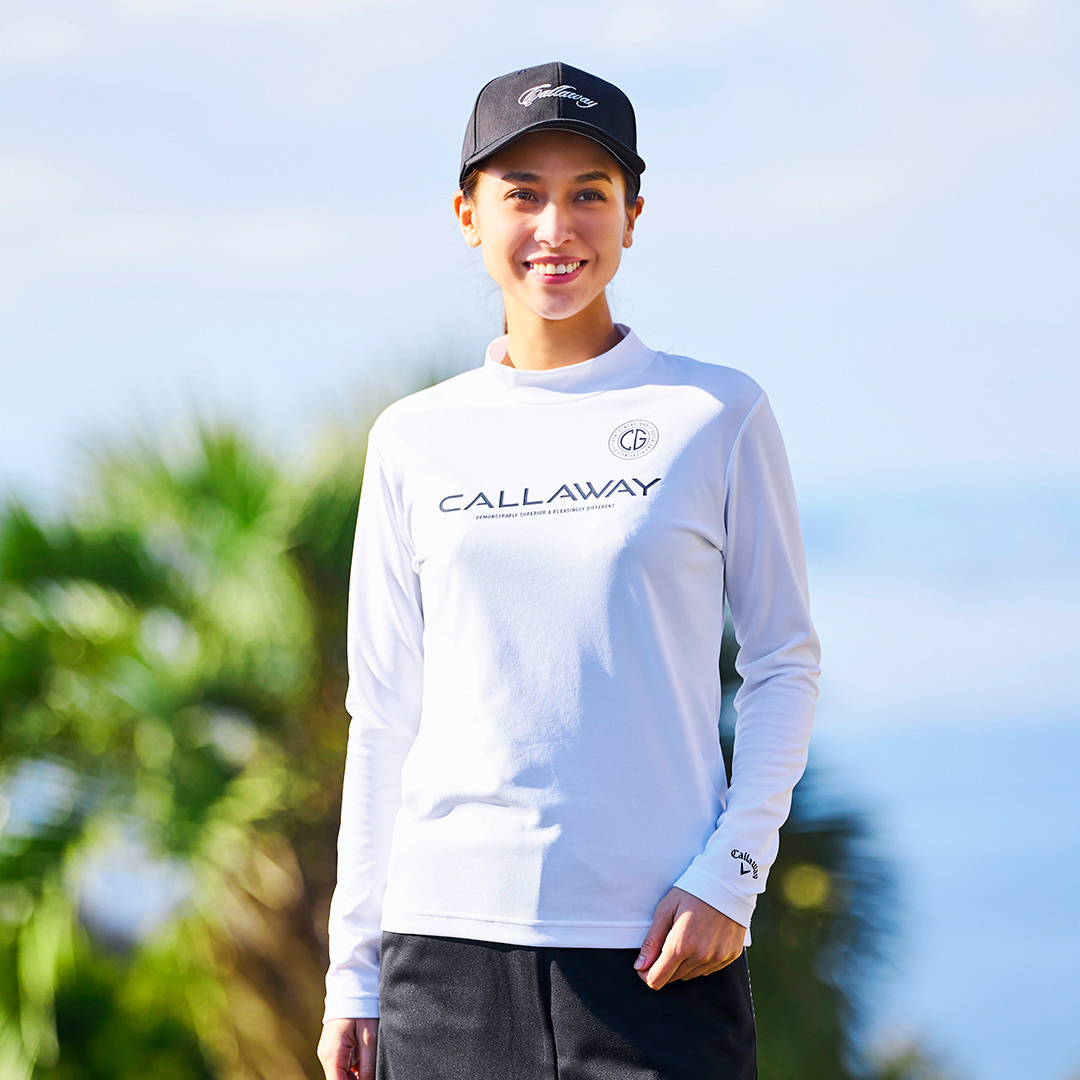 ポリエステルスムース長袖モックネックシャツ (WOMENS)