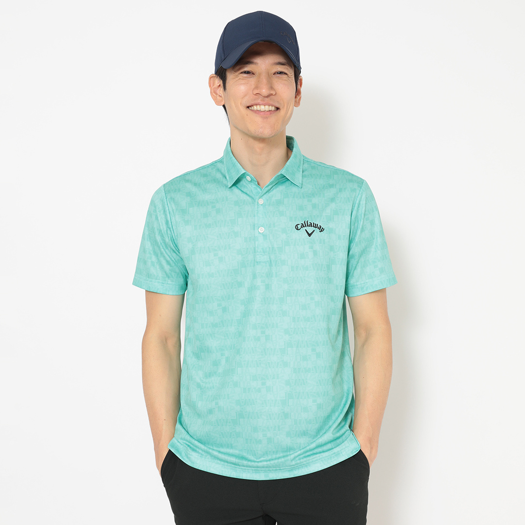 ハニカムメッシュ幾何学柄ロゴ半袖シャツ (MENS)