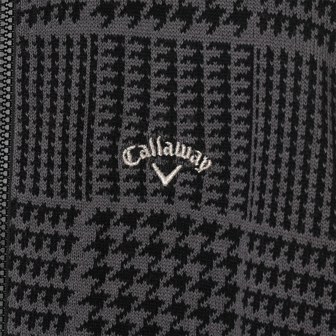 千鳥柄ジャガード防風裏付フルジップニット (WOMENS)