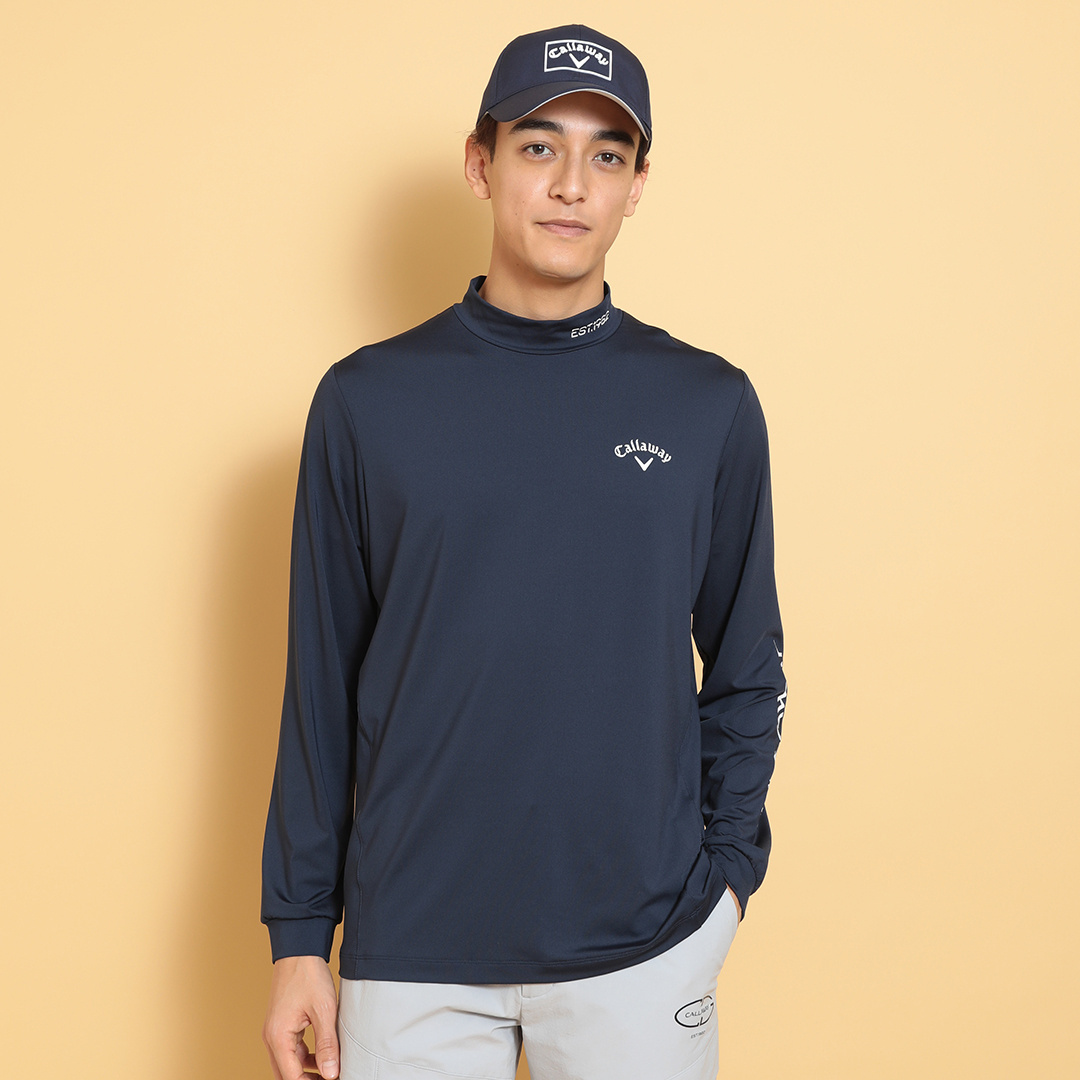 ストレッチスムース長袖モックネックシャツ (MENS)