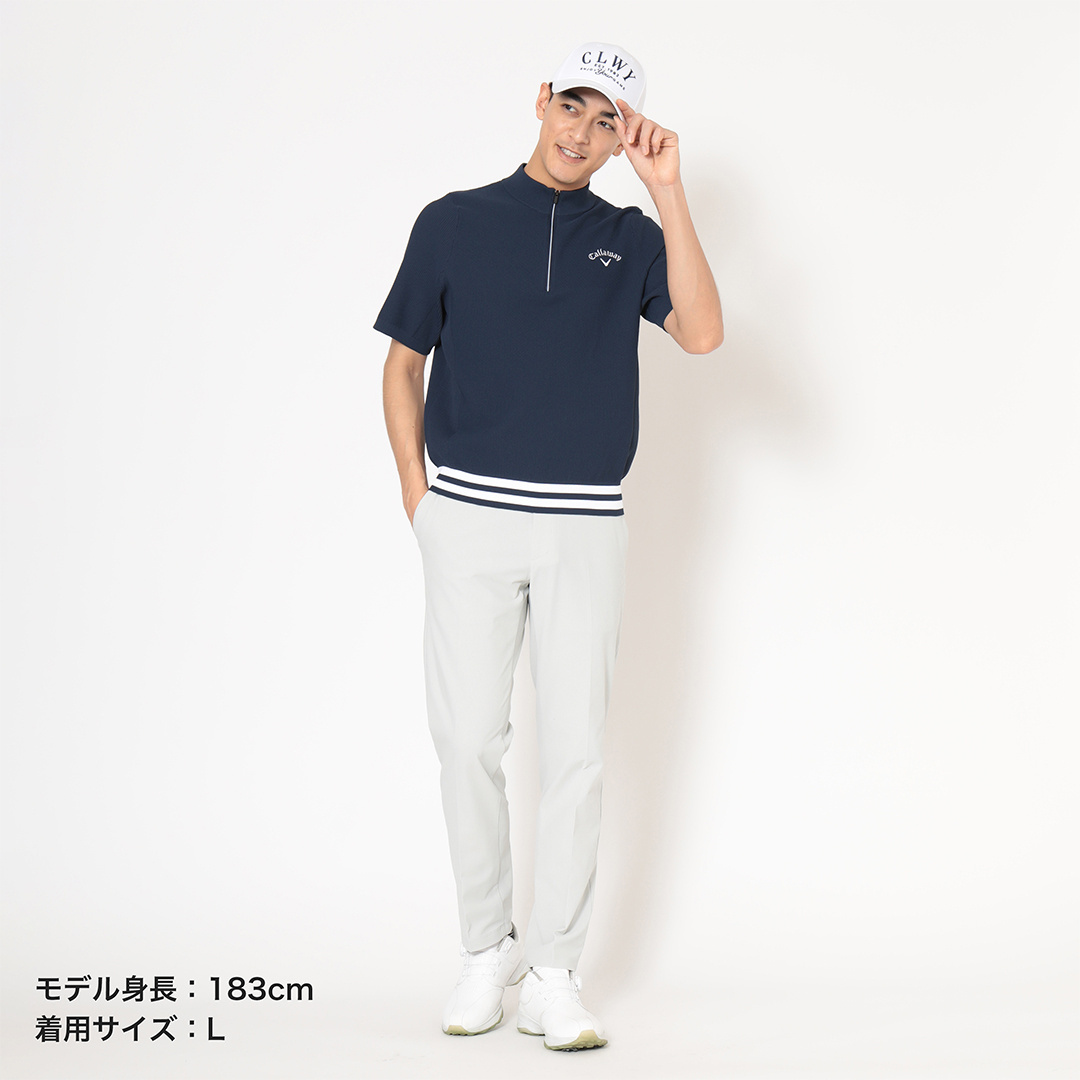 カノコ編みハーフジップ半袖ニット ※4Lサイズあり (MENS)