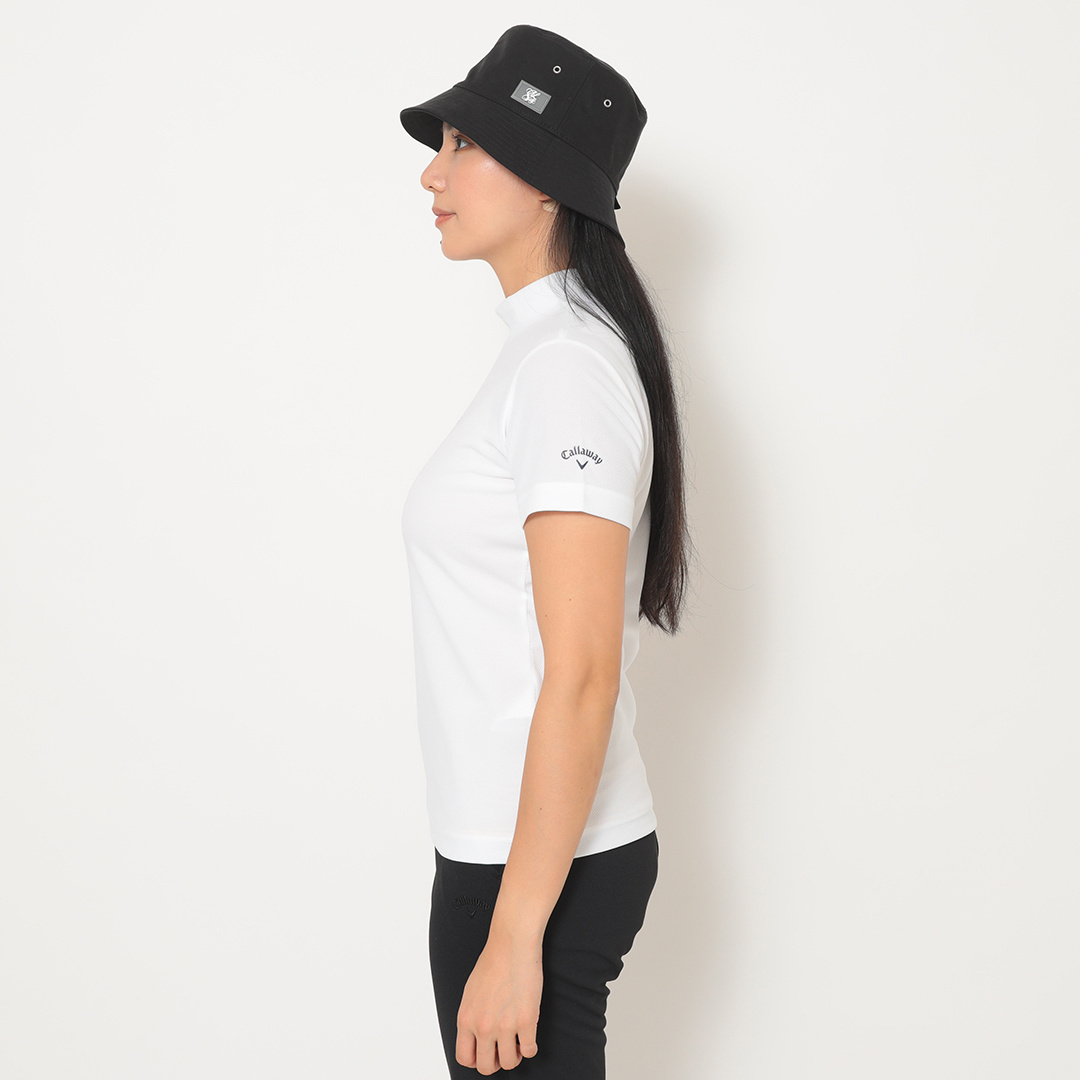 ポリエステルスムース半袖モックネックシャツ (WOMENS)