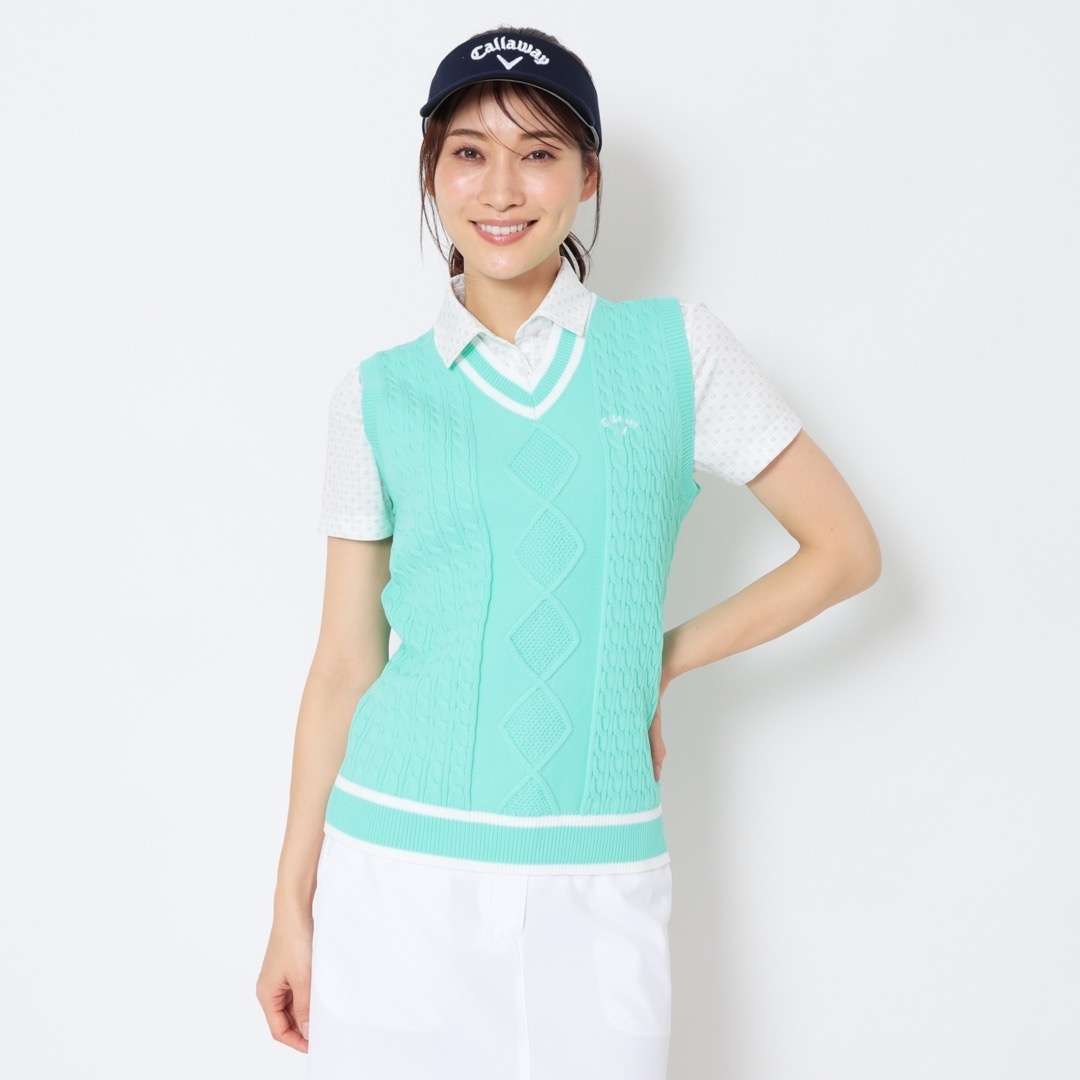 ケーブル編みVネックニットベスト (WOMENS)