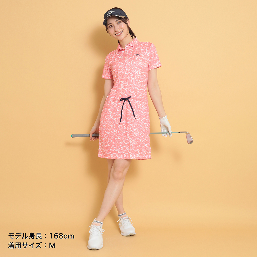 キャロウェイ花柄ワンピースSレディースお洒落ゴルフ半袖ポロシャツ