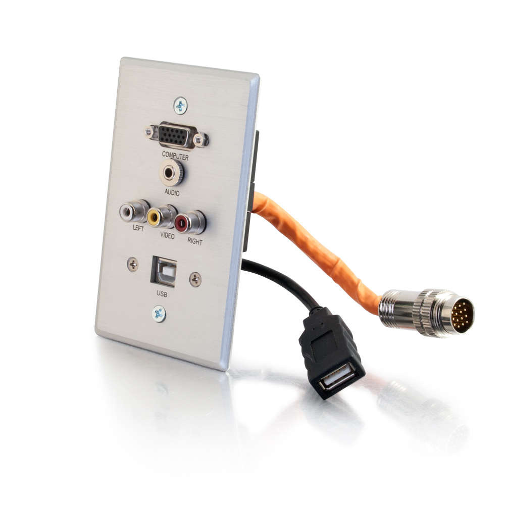 RapidRun Single Gang Integrated VGA (HD15) + 3.5mm + Composite Video + Stereo Audio + USB Wall Plate