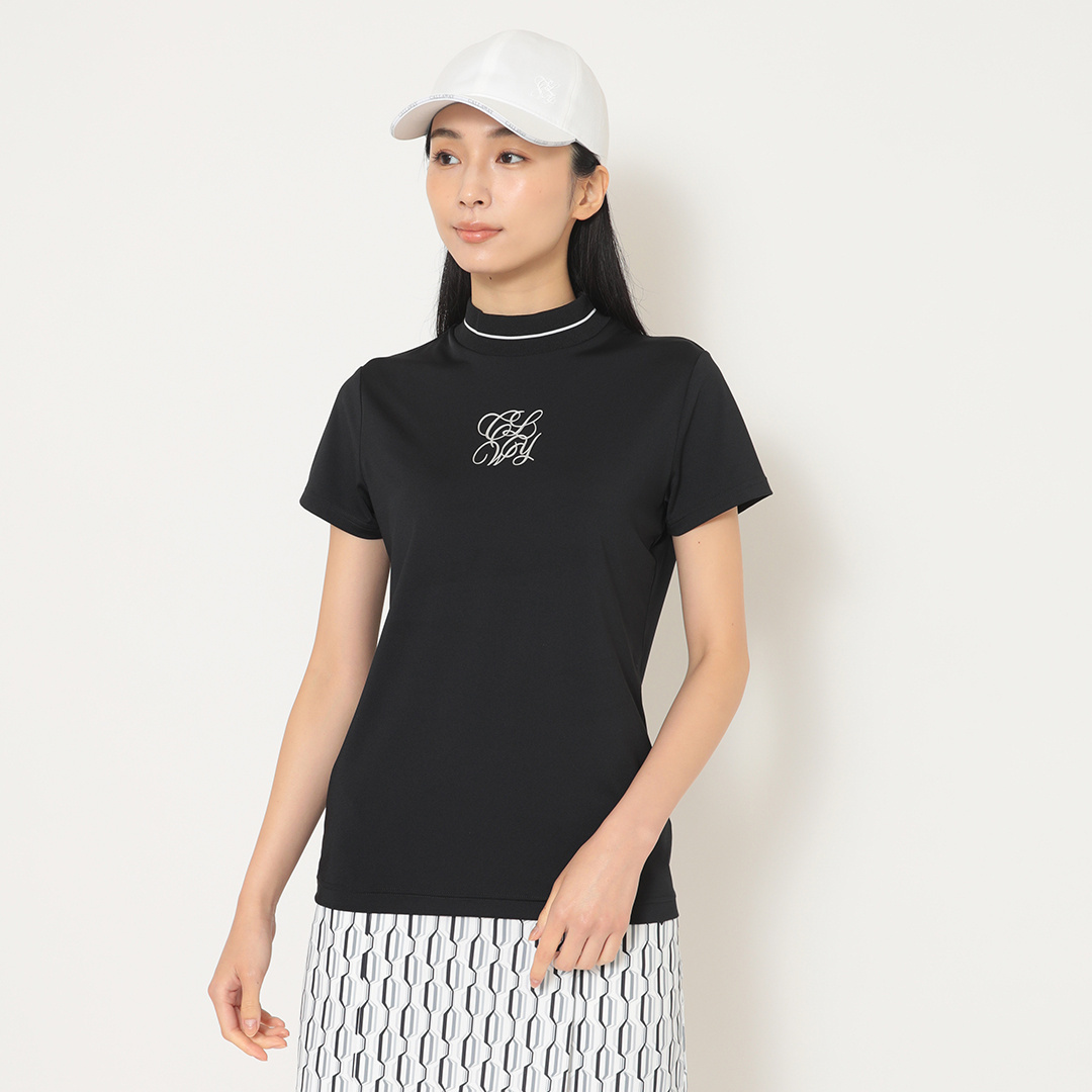 ストレッチスムース半袖モックネックシャツ (WOMENS)