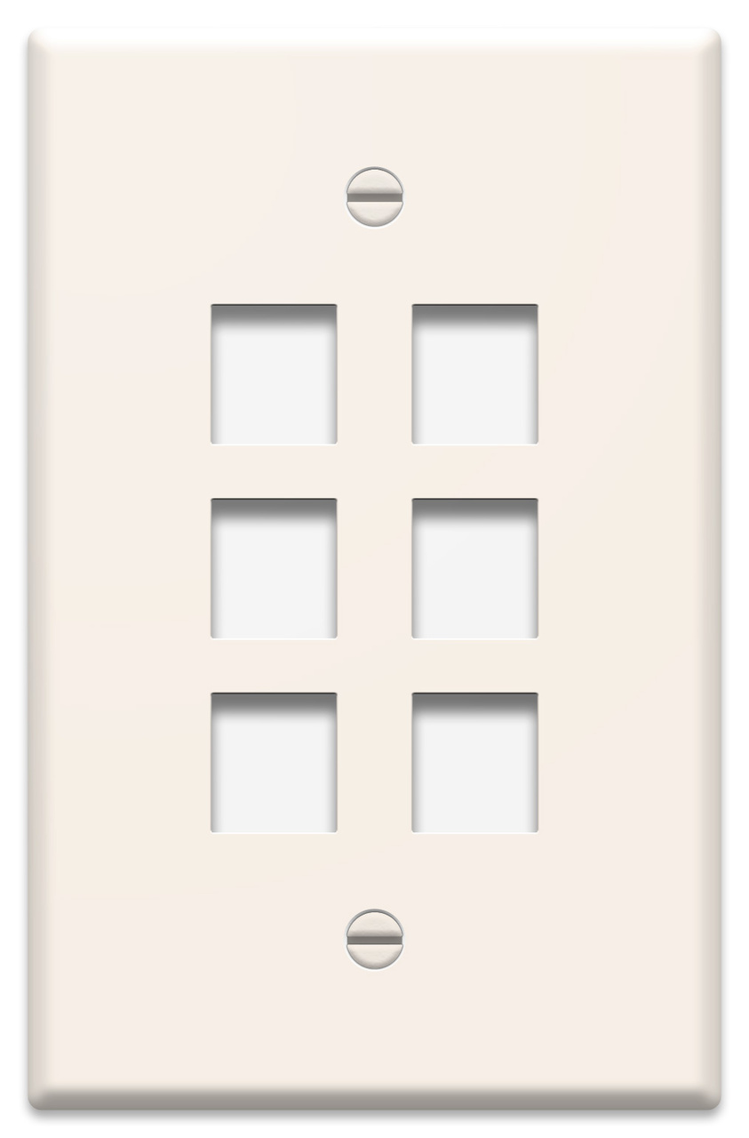 1-Gang, 6-Port Oversized Wall Plate, Light Almond