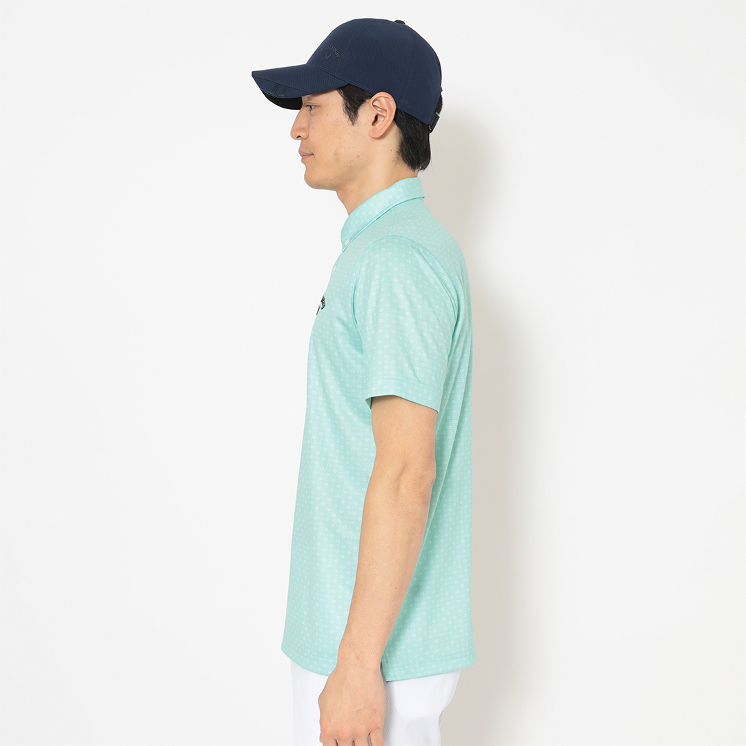 ハニカムメッシュ総柄ロゴ半袖シャツ (MENS)