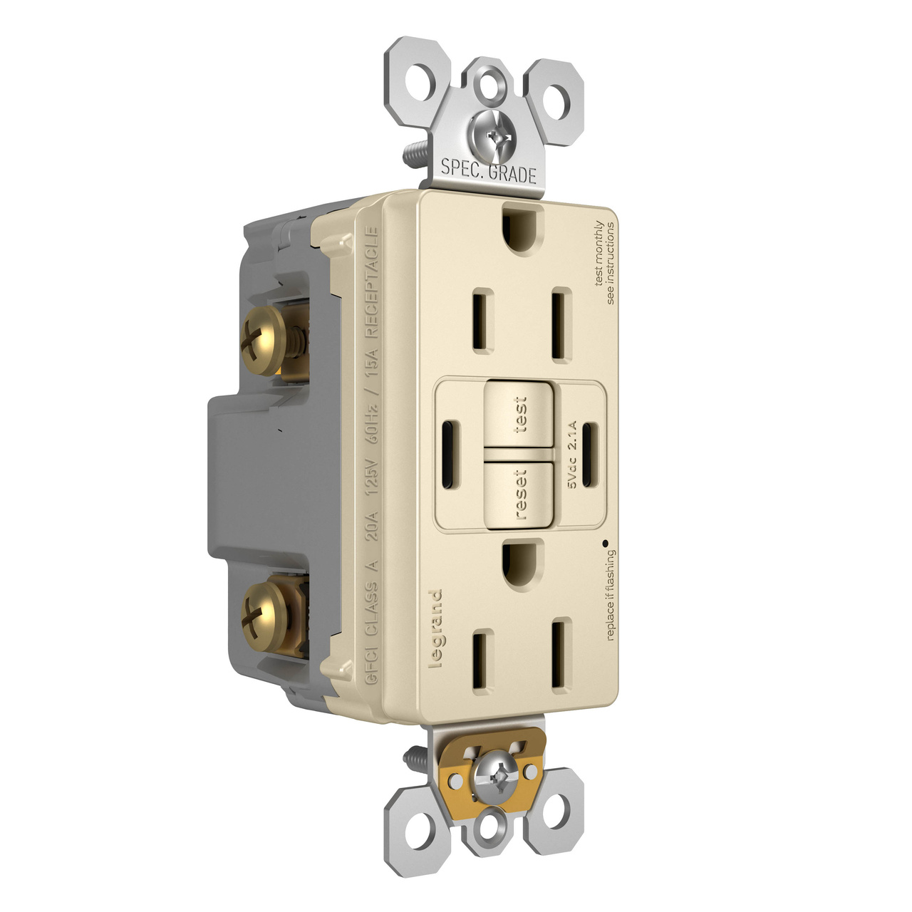radiant Collection GFCI USB Type C/C Outlet in Light Almond