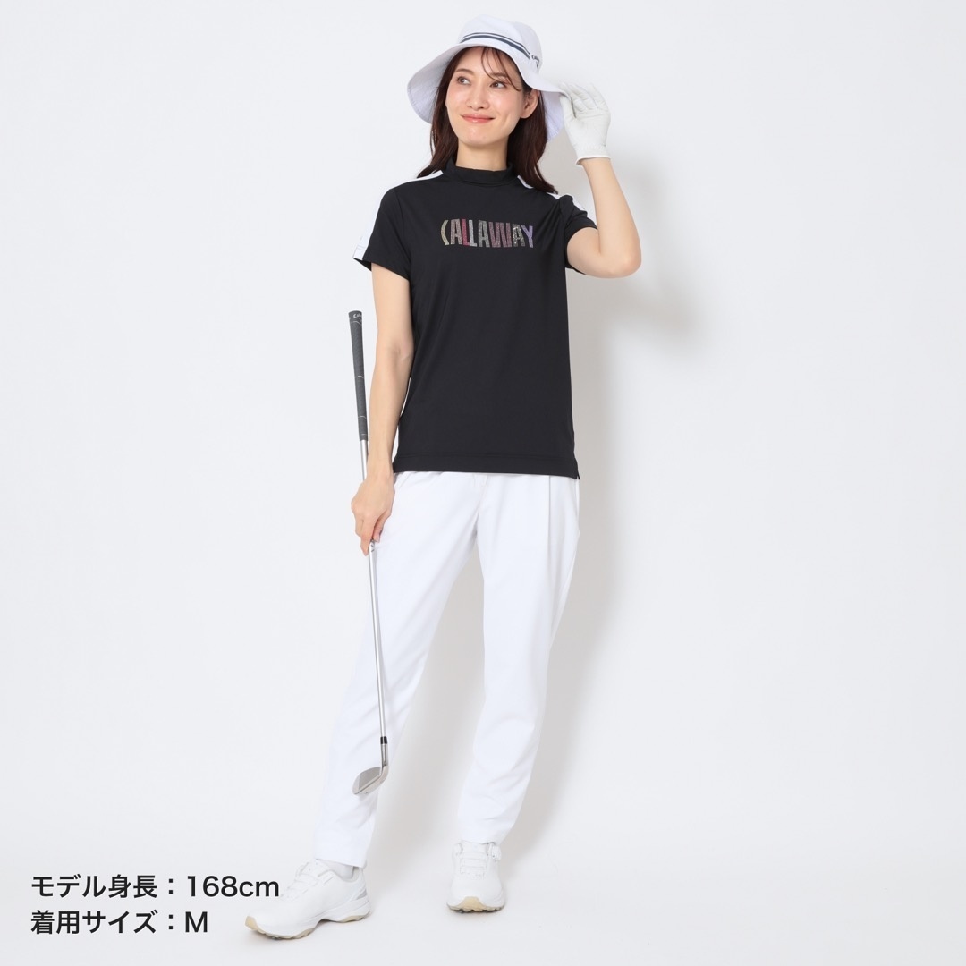 半袖モックネックシャツラインストーン付 (WOMENS)