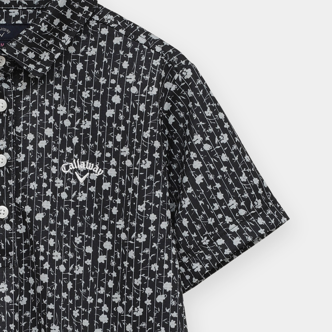 ハニカムメッシュストライプ×小花柄半袖シャツ (WOMENS)