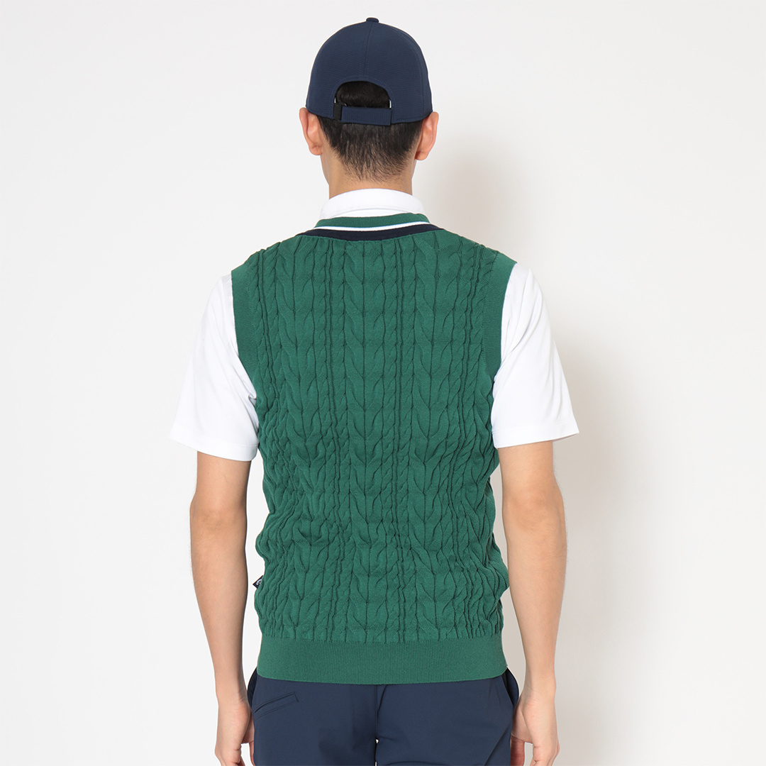 ミニケーブル編みVネックニットベスト (MENS)