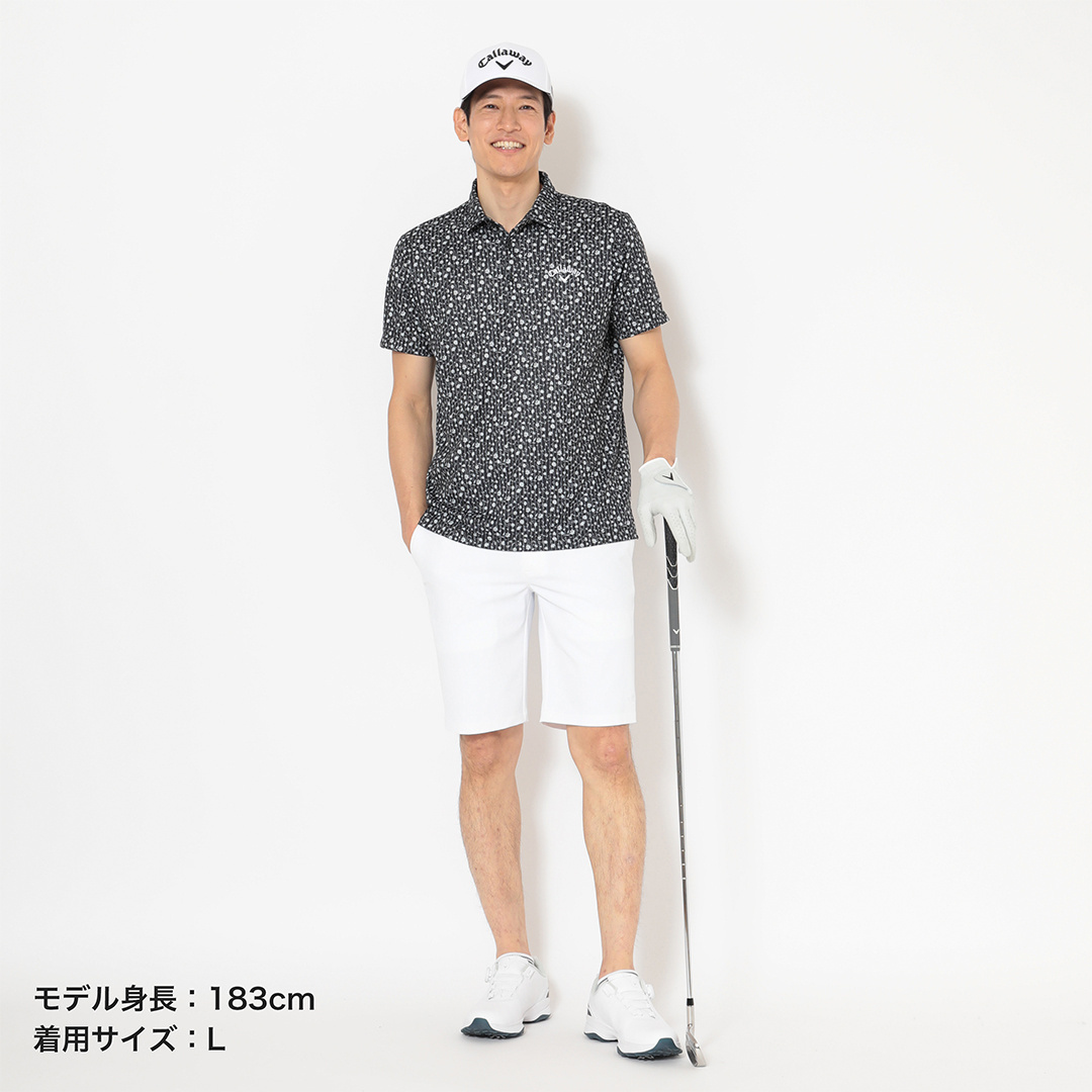 ハニカムメッシュストライプ×小花柄半袖シャツ (MENS)