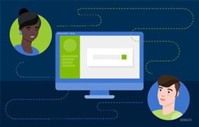 computer with search-box two people connected with dotted lines