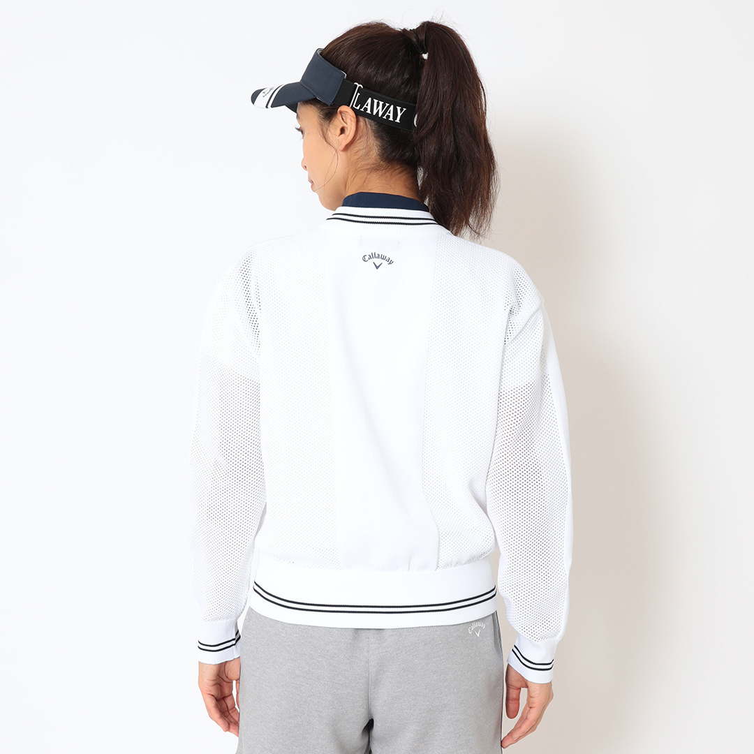 メッシュ編みフルジップニットブルゾン (WOMENS)