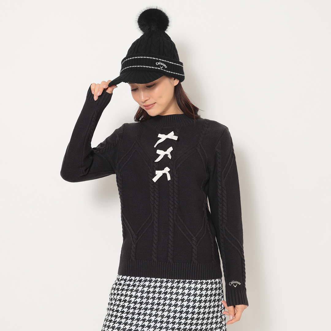 ハイネック長袖ケーブルニット (WOMENS)