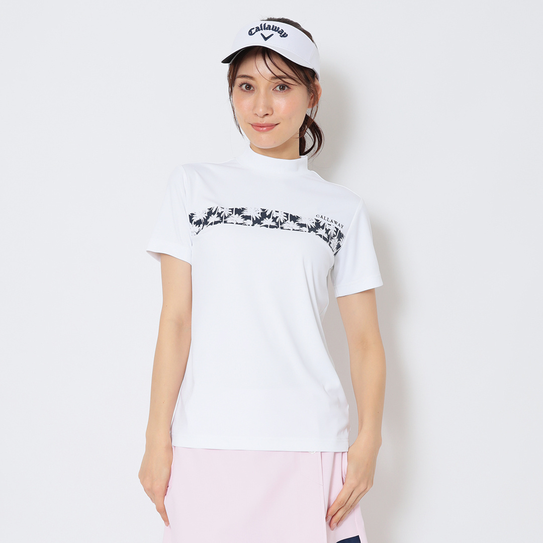 ポリエステルスムース半袖モックネックシャツ (WOMENS)