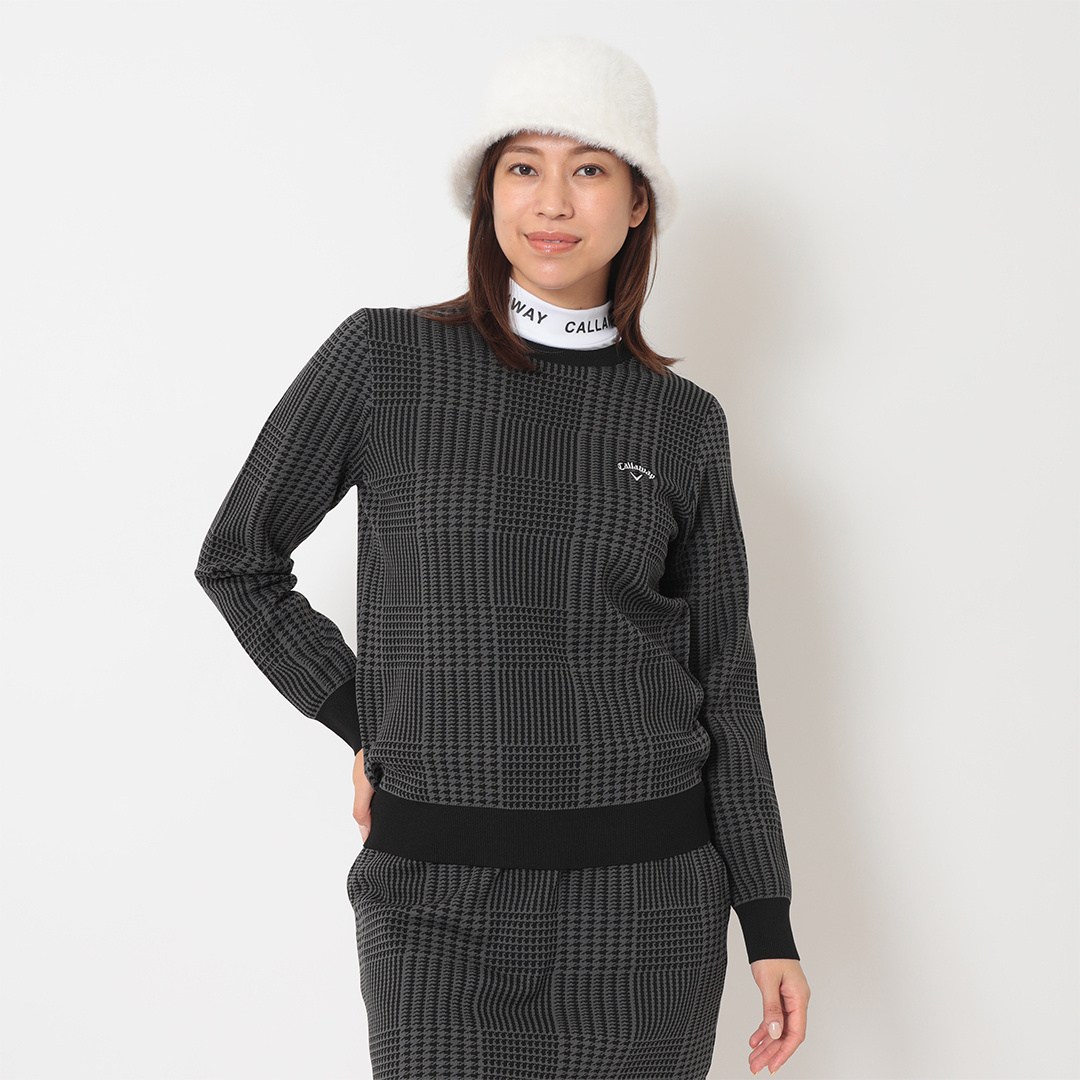 ポリエステルジャガードチェック柄ニット (WOMENS)